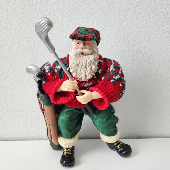 Vintage Terrys Village Christmas Golfing Santa With Golf Bag And Clubs 9in Tall - Picture 11 of 11